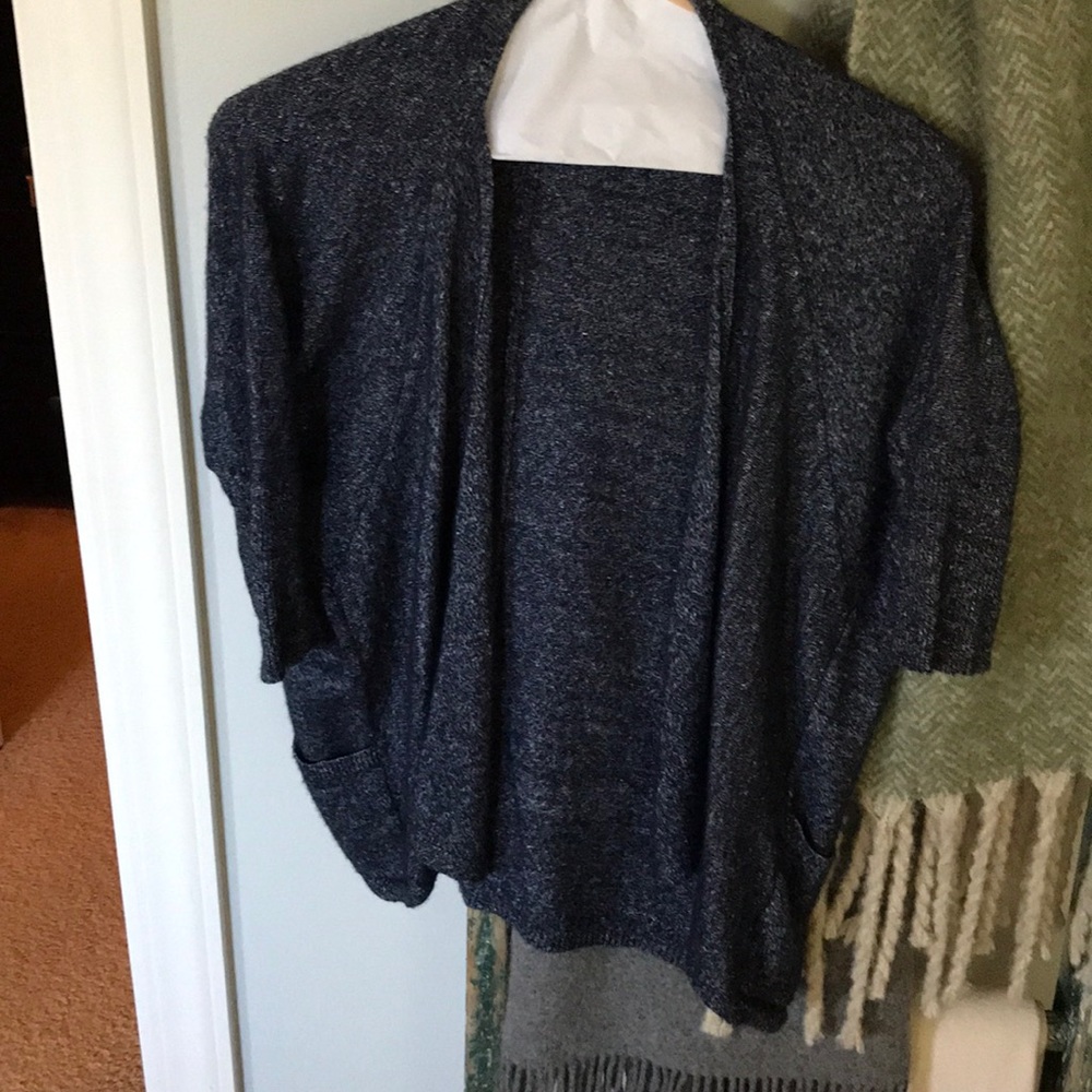Blue marled pocketed cashmere blend cardigan